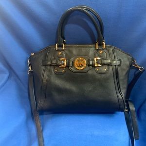 MICHAEL KORS FULTON SATCHEL BLACK LEATHER WITH SHOULDER STRAP